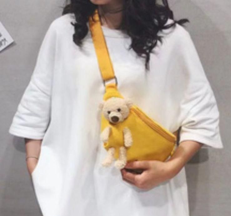New Cute Plush Teddy Bear Chest Bag, Women's Canvas Crossbody Bag